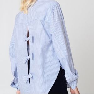 FREE PEOPLE Open Back OVERSIZED Striped  Cotton Oxford Button Down Shirt Small